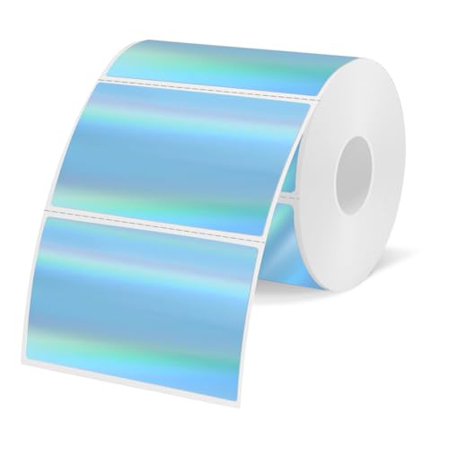 3x2 Inch Holographic Thermal Labels, Blue Thermal Sticker Labels, Rainbow Glitter Stickers for Price, Barcode, Mailing, Name, DIY Custom Logo Design, 200 Pcs /1 Roll - color: Holographic Blue, size: 2*3 inch