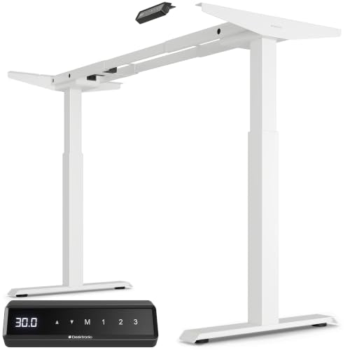 Desktronic Height Adjustable Standing Desk Frame — Ergonomic Sit Stand Desk Frame, Electric Dual Motor, USB & USB-C Charging, Wobble-Free, Touchscreen, 3 Memory Presets, Anti-Collision - color: White