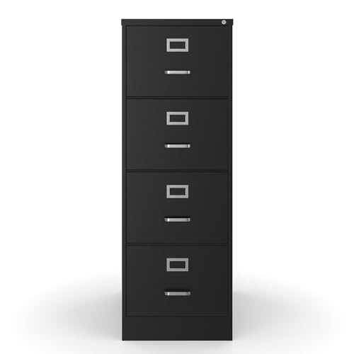 Staples Commercial 4-Drawer Vertical File Cabinet, Locking, Letter, Black, 22-inch D (22337D) - color: Black