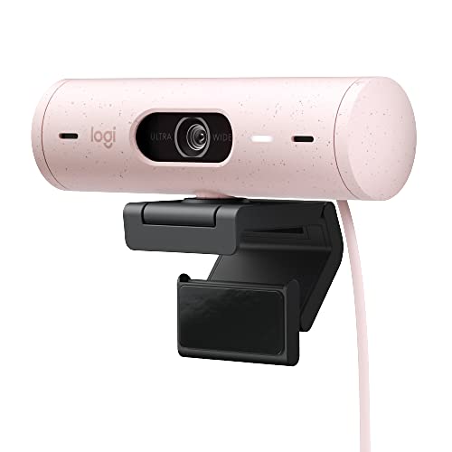 Logitech Brio 500 Full HD 1080p Webcam with Auto Light Correction, Dual Noise Reduction Mics, Privacy Cover, Works with Teams, Meet, Zoom - Rose | Auto light correction, dual noise-reduction mics, privacy cover, auto framing, 90-degree field of view - col