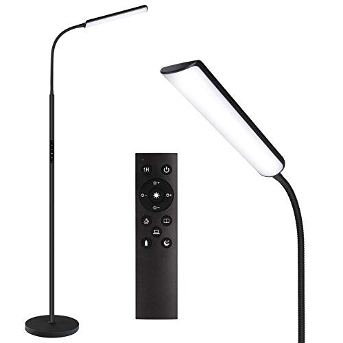 LED Floor Lamp, Stepless Adjustable 3000K-6000K Colors, Black | Bright 15W Floor Lamps for Living Room with 1H Timer, Reading Standing Lamp with Remote & Touch Control, Home Office - color: Black