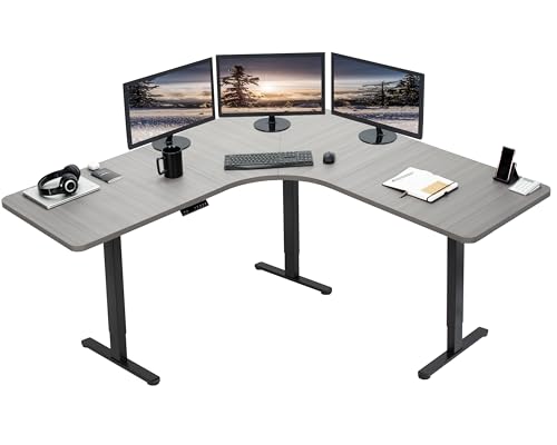 VIVO Dark Gray 71 x 71 in Corner Standing Desk, DESK-KIT-E3CBG | Electric, Triple Motor, Holds 264 lbs, Sit Stand L-Shaped Table, Height Adjustable, Memory Presets, E3C Series, Black Frame - color: Dark Gray Top / Black Frame, size: 71" x 71"