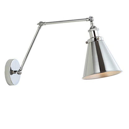JONATHAN Y Rover 1-Light Wall Sconce 7", Chrome | Adjustable Arm, Hardwired Bedside Reading Swing Arm, Farmhouse Cone Shade, Metal Hardwired Indoor Fixture, LED Bulbs Included - color: Chrome, size: Set of 1