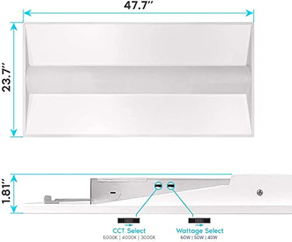 2x4 FT Center Basket LED Troffer Panel Light, 40/50/60W, 3 Color Options 3000K | 4000K | 5000K, Dimmable Drop Ceiling Lights, 5000/6250/7500 Lumens, Damp Rated, 120-277V, Premium (4 Pack) - size: 2X4 Troffer - 4 Pack