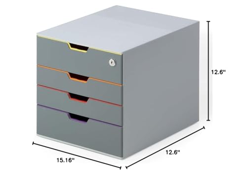 Durable Varicolor Drawer Organizer, 4 Lockable Color Coded Drawers, Gray - style: 4-Drawer with Lock