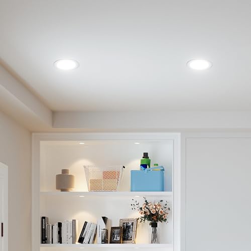 Amico 12 Pack 4 Inch LED Recessed Lighting, Canless Wafer Downlight, White | 5CCT 2700K-5000K, 5%-100% Dimmable, Ultra-thin, Metal housing, 800LM 11W 120V, IC & Damp Rated, ETL & FCC, 50000h Life Span - color: White, size: 4 Inch