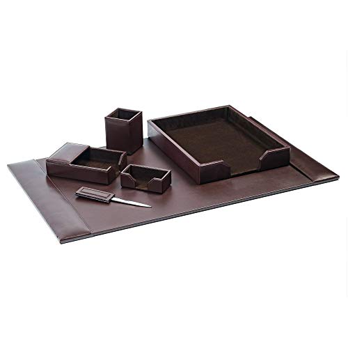 Dacasso Bonded Set Luxury Leather Desk Pad & Desk Organization Essentials, 6 Piece, Dark Brown - color: Dark Brown, style: 6 Piece
