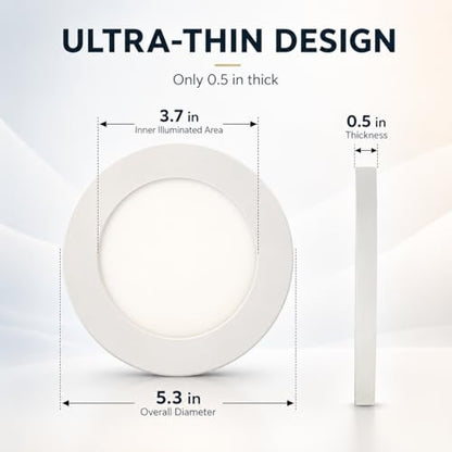 KSANA 5 Inch LED Flush Mount Ceiling Light, 5 CCT Selectable Ultra-Slim Round Flat Panel Light, Triac Dimmable 5%-100%, 8W 560LM Ceiling Light Fixture for Kitchen, Bedroom, Hallway, Office - size: 5 Inch