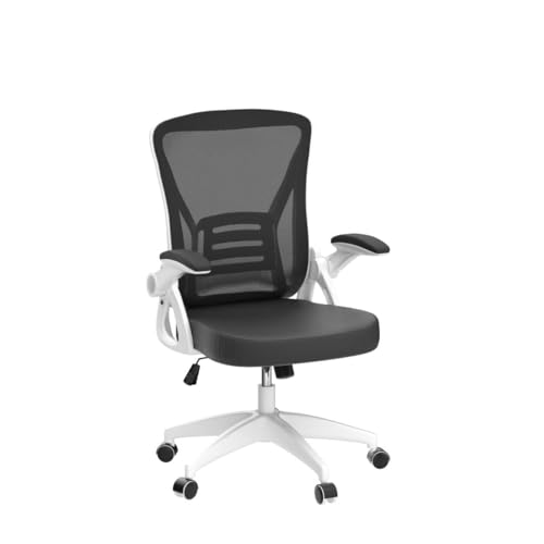 naspaluro Home Office Desk Chair Mid Back with Adjustable Height WhiteFrame | Comfy Ergonomic Chair with Flip-Up Arm and Lumbar Support, Breathable Mesh Swivel Computer Chair for Study Working Teacher - color: Bright White