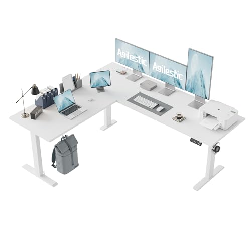 Agilestic L Shaped Electric Standing Desk Adjustable Height, 75 Inch, White - color: White, size: 75 x 61 Inch
