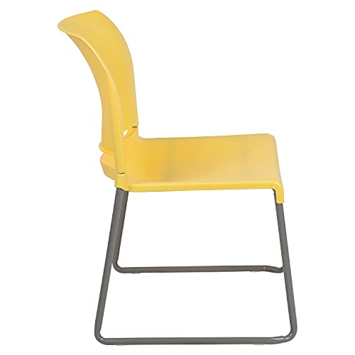 EMMA + OLIVER Home and Office Guest Chair Yellow Full Back Contoured | Sled Base, Powder Coated, Contoured, 880 LBS. Weight Capacity - color: Yellow