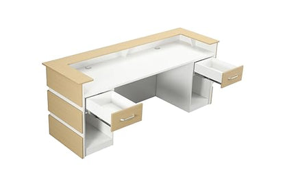 Mares 87" Wood Office Reception Desk Counter & Drawers w/Telescopic Rails & Chrome Handles | Cable Grommet Holes | Option to Add Logo | Front Table Furniture Nail Hair Beauty Salon Spa Restaurant - color: Cream