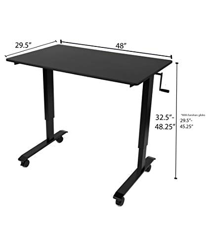 Stand Up Desk Store Crank Adjustable Height Rolling Standing Desk (Black Frame/Teak Top, 48" Wide) - color: Black Frame/Teak Top, size: 48 Inches Wide