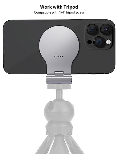 Stouchi Mag-Safe Continuity Camera Mount for Desktop Monitor | Adjustable Aluminum iPhone Webcam Mount for iMac, Apple TV 4K & Mac Displays | Compatible with 1/4" Tripod Screw - color: Silver