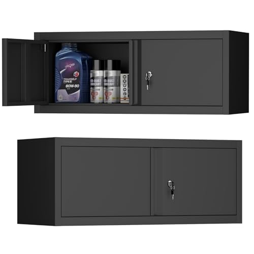 Garage Locking Cabinet, 13” H Garage Storage Cabinet Wall Mounted, Floating Storage Organization for RV, Hanging Tool Storage Cabinets for School, Office, Warehouse, Black - color: 13"h - Black