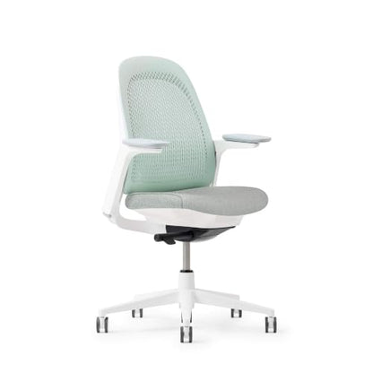 Haworth Breck Ergonomic Office Chair, Home Office Desk Chair, Agave | Computer Desk Chair with Height-Adjustable Lumbar Support, White Trim, Duo-Tone Hard Casters, and 4D-Arms - color: Agave, style: White Trim