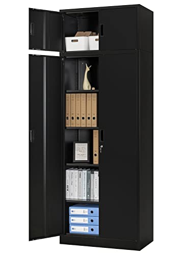 BESFUR 87" Tall Metal Storage Cabinet with Top Cabinet, Locking Garage Storage Cabinet with 4 Adjustable Shelves, Heavy-Duty Tall Cabinet for Home Office, Utility Room, Warehouse, School (Black) - color: Black, size: 87" H x 32" W x 16" D