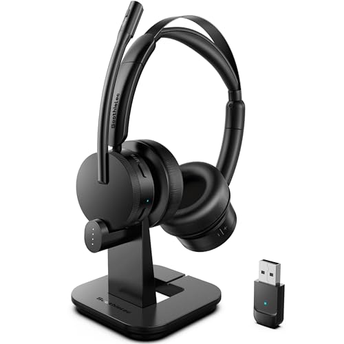 Wireless Headset with Mic for Work, Bluetooth Headset with Microphone for PC, Noise Cancelling Headphones with Mic Mute Button & USB for Call Center/Office/Home/Computer/Laptop/Cell Phones/Teams/Zoom