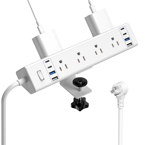 Jgstkcity Desk Clamp Power Strip 40W USB C,8-Outlet,8 USB,10FT,White | 40W Fast Charging Station,4 USB-C,4 USB-A,Furniture Nightstand Edge Mount Surge Protector, Fits 1.9" Tabletop Edge - color: White, size: 10FT Length
