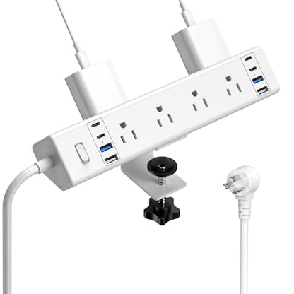 Jgstkcity Desk Clamp Power Strip 40W USB C,8-Outlet,8 USB,10FT,White | 40W Fast Charging Station,4 USB-C,4 USB-A,Furniture Nightstand Edge Mount Surge Protector, Fits 1.9" Tabletop Edge - color: White, size: 10FT Length