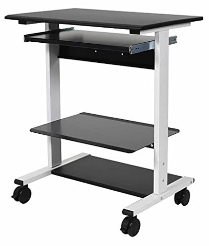 Stand Up Desk Store Mobile Rolling Adjustable Height Standing Workstation with Printer Shelf and Slideout Keyboard Tray (White Frame/Black Top, 30" Wide) - color: White/Black