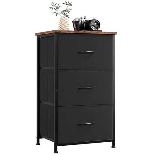 Somdot Dresser for Bedroom, 3 Drawer Storage Cabinet, Black Rustic Brown - color: Black Rustic Brown, size: 11.8"D x 16.5"W x 28.1"H (3 Drawers)