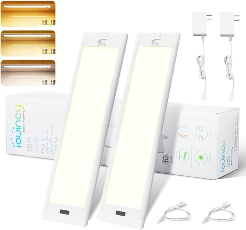 18 Inch Under Cabinet Lights 2 Packs High Brightness Plug in Hand Wave Activated LED Under Counter Lighting 5CCT (2700K-6000K) Stepless Dimmable Linkable Closet Light, 450LM 8W（18 * 2） - size: 18 inch-2 pack