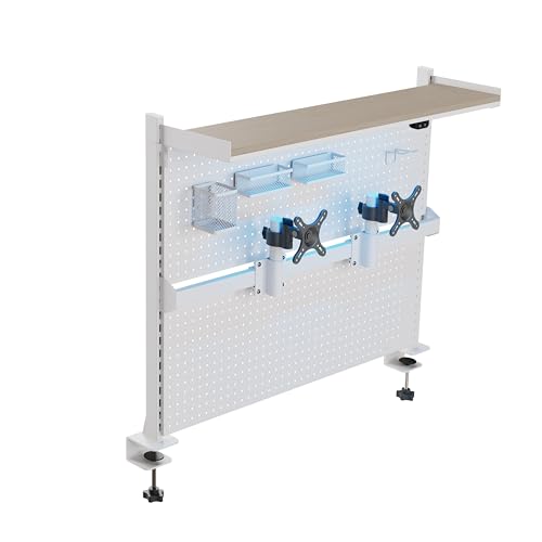 EUREKA ERGONOMIC Desk Pegboard with Dual Monitor Stands, LED Metal Pegboard for Gaming Desk, Privacy Panel with 4 Accessories Modular Hanging, Computer Accessories for Office, 43 x 34 Inch, White - color: White, size: 43 inch