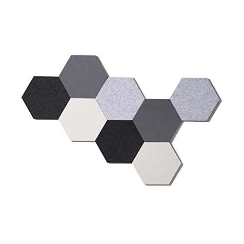 LAJAR 8 Pcs Self Adhesive Large Felt Bulletin Board Tiles | Hexagon Color Felt Pin Board Wall Tiles for Photos, Pictures, Memos - color: Gray