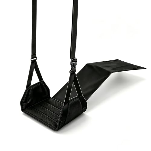 Portable Airplane Foot Hammock, Height Adjustable Feet & Leg Rest for Plane Travel, Office, Desk, Bus, Train, Long Trip (Black)