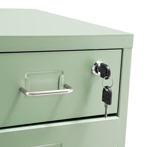 6 Drawers File Cabinet with Lock Rolling Mobile Filing Cabinet with Wheels Under Desk Vertical Filing Cabinet for Office/Home Metal (Cream Green) - color: Cream Green
