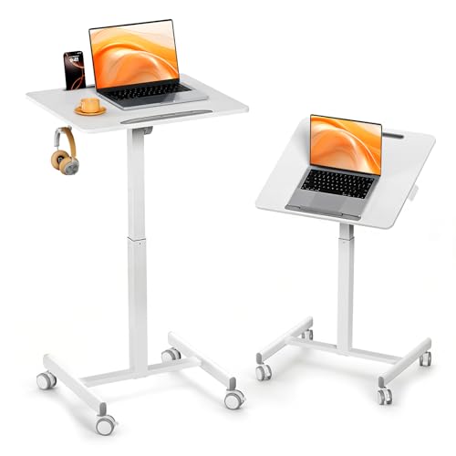 JOY worker 23.6" Small Mobile Standing Desk, 90° Tilt Rolling Laptop Desk - color: White