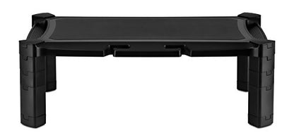 Mount-It! Monitor Stand Riser with Storage, 13-32", Black | Height adjustable desk shelf for monitor & printer, large 19" platform holds up to 22 lbs, desk organizer.