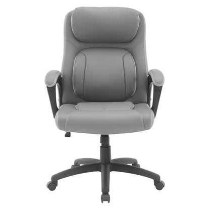 Office Star FL Series Executive Seating Faux Leather Manager's Adjustable Office Chair with Padded Arms, Charcoal Grey with Grey Mesh Accents - color: Charcoal Grey