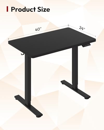 SANODESK One-Piece Electric Height Adjustable Standing Desk 40''x 24'' - color: Black Frame+black Top, size: 40x24"