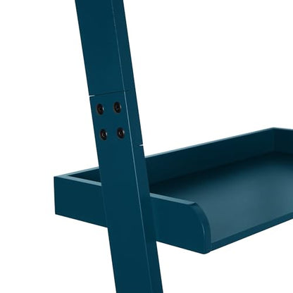 Modern 5 Tier Wall-Leaning Ladder Bookshelf, Blue, 70 Inches | Organizer, Storage Rack - color: Blue