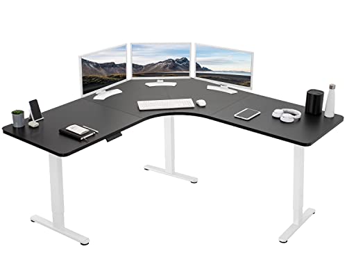 VIVO Electric Height Adjustable 71 x 71 inch Curved Corner Stand Up Desk, Black Table Top, White Frame, Memory Controller, L-Shaped Workstation, E3C Series, DESK-KIT-E3CWB - color: Black Top / White Frame, size: 71" x 71"