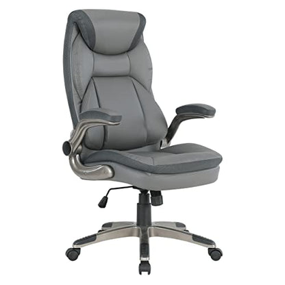 Office Star ECH Series Executive Bonded Leather Office Chair with Lumbar Support and Padded Height Adjustable Arms, Charcoal with Titanium Coated Nylon Base - color: Charcoal With Titanium Coated Nylon Base