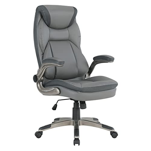 Office Star ECH Series Executive Bonded Leather Office Chair with Lumbar Support and Padded Height Adjustable Arms, Charcoal with Titanium Coated Nylon Base - color: Charcoal With Titanium Coated Nylon Base