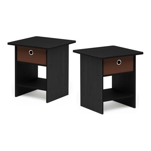 Furinno Dario End Table / Side Table / Night Stand / Bedside Table with Bin Drawer, 2-Pack, Americano/Medium Brown - color: Americano/Medium Brown, size: 2-Pack, Upper Bin