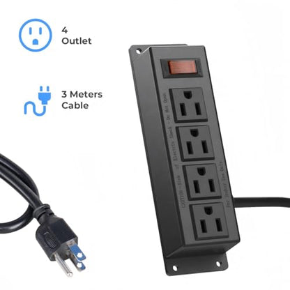 2PCS Mountable Power Strip with 4 Outlet, Wall Mount Power Strip, 10ft Cord