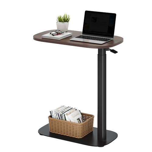 SANODESK 24''Standing Desk Pneumatic Height Adjustable Mobile Overbed Table | Desk Laptop Desk,Bedside Table,Computer Cart for Home Office Computer Workstations Small Spaces,23.6"W x 13.8"D,Black Walnut - color: Black Walnut, size: 24x14