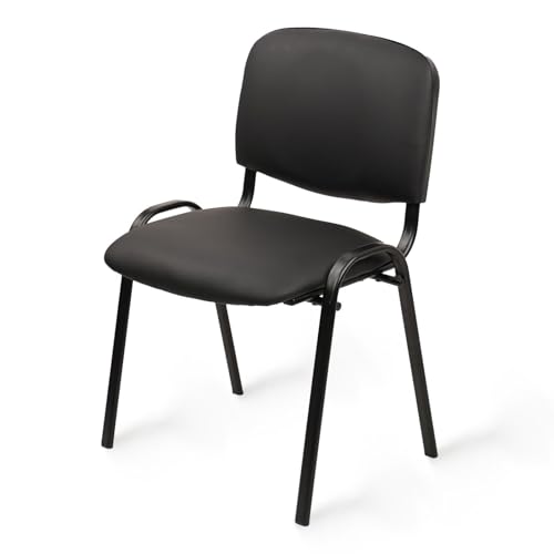 CLATINA Stacking Guest Chairs, Leather Waiting Room Chair no Wheels, Armless Office Chairs with Metal Frames, Stackable Conference Room Chair for Reception, Lobby, Meeting, Training, Black - color: Black-leather, size: 1 Pack
