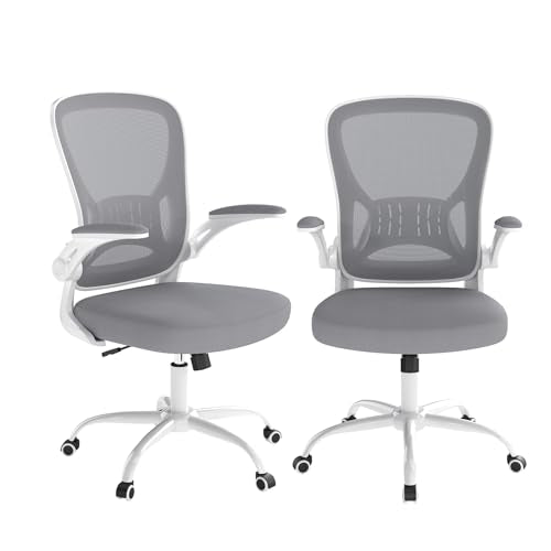 Youhauchair Adjustable Mesh Ergonomic Office Chair Set of 2, Grey | Flip-up Arms, Lumbar Support, Height Adjustable, Swivel, Breathable, Rocking, Mid Back Compurter Chair with Wheels - color: Grey, size: Set of 2
