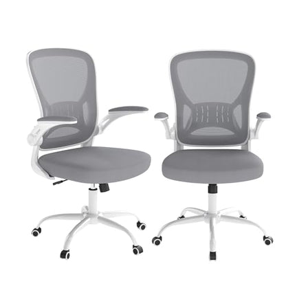 Youhauchair Adjustable Mesh Ergonomic Office Chair Set of 2, Grey | Flip-up Arms, Lumbar Support, Height Adjustable, Swivel, Breathable, Rocking, Mid Back Compurter Chair with Wheels - color: Grey, size: Set of 2