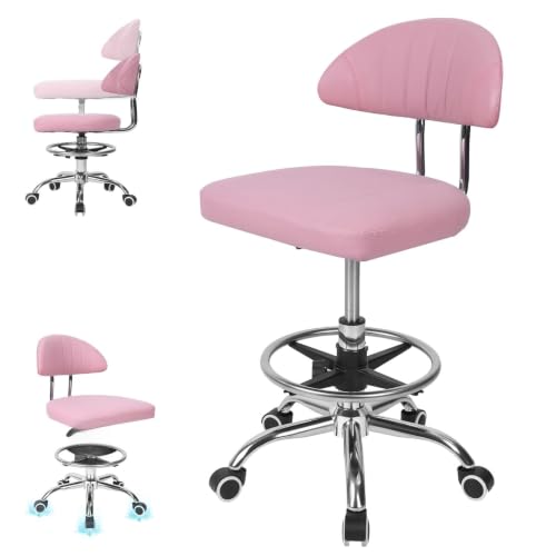Height Adjustable Office Chair, 360-Degree Swivel Drafting Chair, Backrest, Foot Rest, 220lbs Load-Bearing, Ergonomic Rolling Computer, Lumbar Support, Home Studio Dental Salon Pink - color: Pink