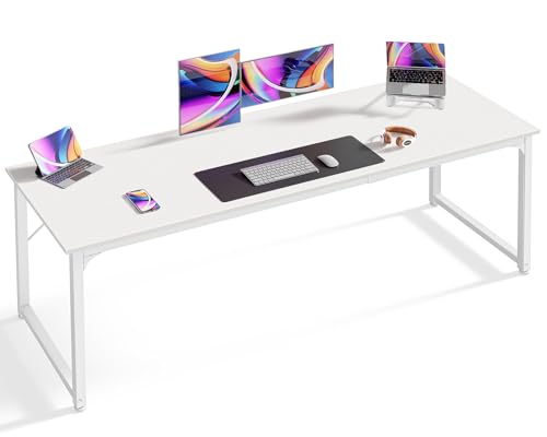 Huuger Computer Desk, 70 Inch Office Desk, Gaming Desk with Storage, Writing Desk Work Desk for Home Office, Study, Long Simple Desk, Large Legroom, Metal Frame, White - color: White, size: 70inch