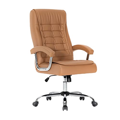 Executive Office Chair Adjustable Leather Chair High Back Swivel Office Desk Chair with Padded Armrest 350lbs Load-Bearing Spring Seat Computer Desk Chair for Home Office, Khaki - color: Khaki
