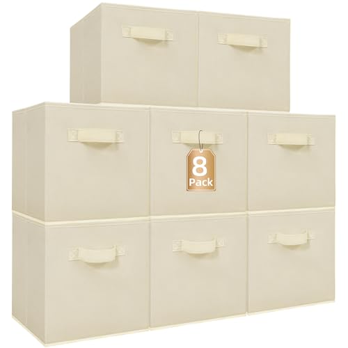 STORAGE MANIAC Storage Cubes, 11 Inch Collapsible Storage Bins with Handles, 8 Pack Fabric Foldable Bins for Organization, Durable Storage Bins for Closet, Shelves, Offices, 8-Pack Beige - color: Beige-8 Pack, size: 11 INCH