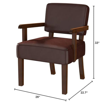 FAGAGA Faux Leather Accent Chair, Mid Century Armchair with Wood Frame | Living Room Chairs with Soft Thicken Cushion,Comfy Reading Chair for Bedroom,Waiting Room,Home Office,Easy Assembly,Cherry - color: Faux Leather Cherry, size: One Chair